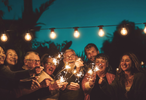 Group of people having a party in the evening