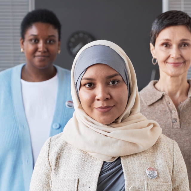 Young muslim female voter in hijab standing in fro 2023 11 27 05 00 09 utc